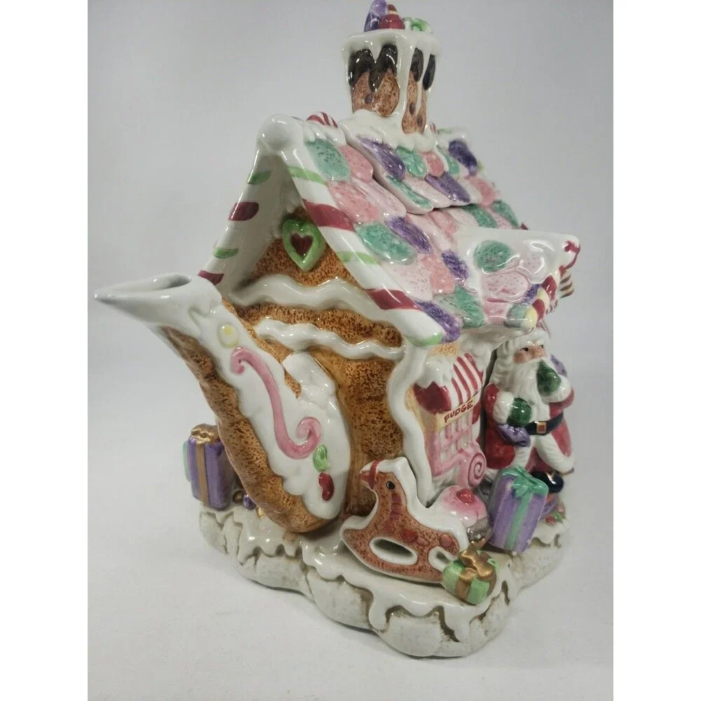 Fitz & Floyd Candy Lane Express Candy Shop Teapot Santa Claus Fudge Ceramic